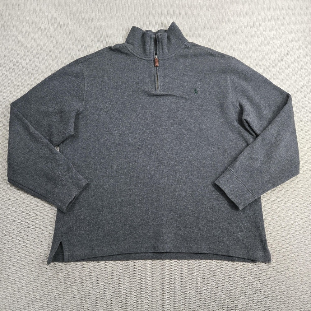 Polo Ralph Lauren Sweater Mens XL Gray 1/4 Zip Mock Neck Cotton Knit Pullover